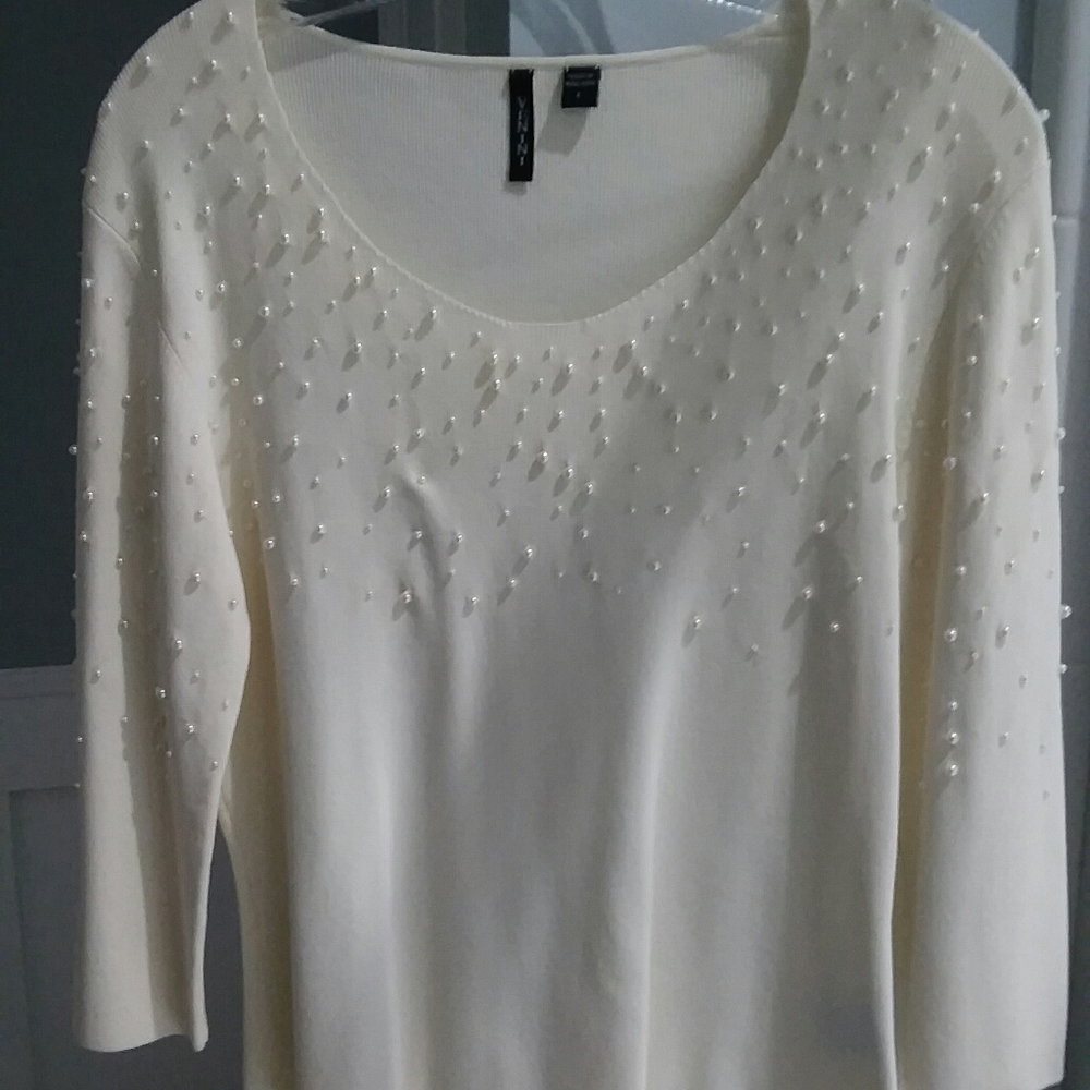 Venini Cream Scoop Neck Sweater with Pearl Embellishment